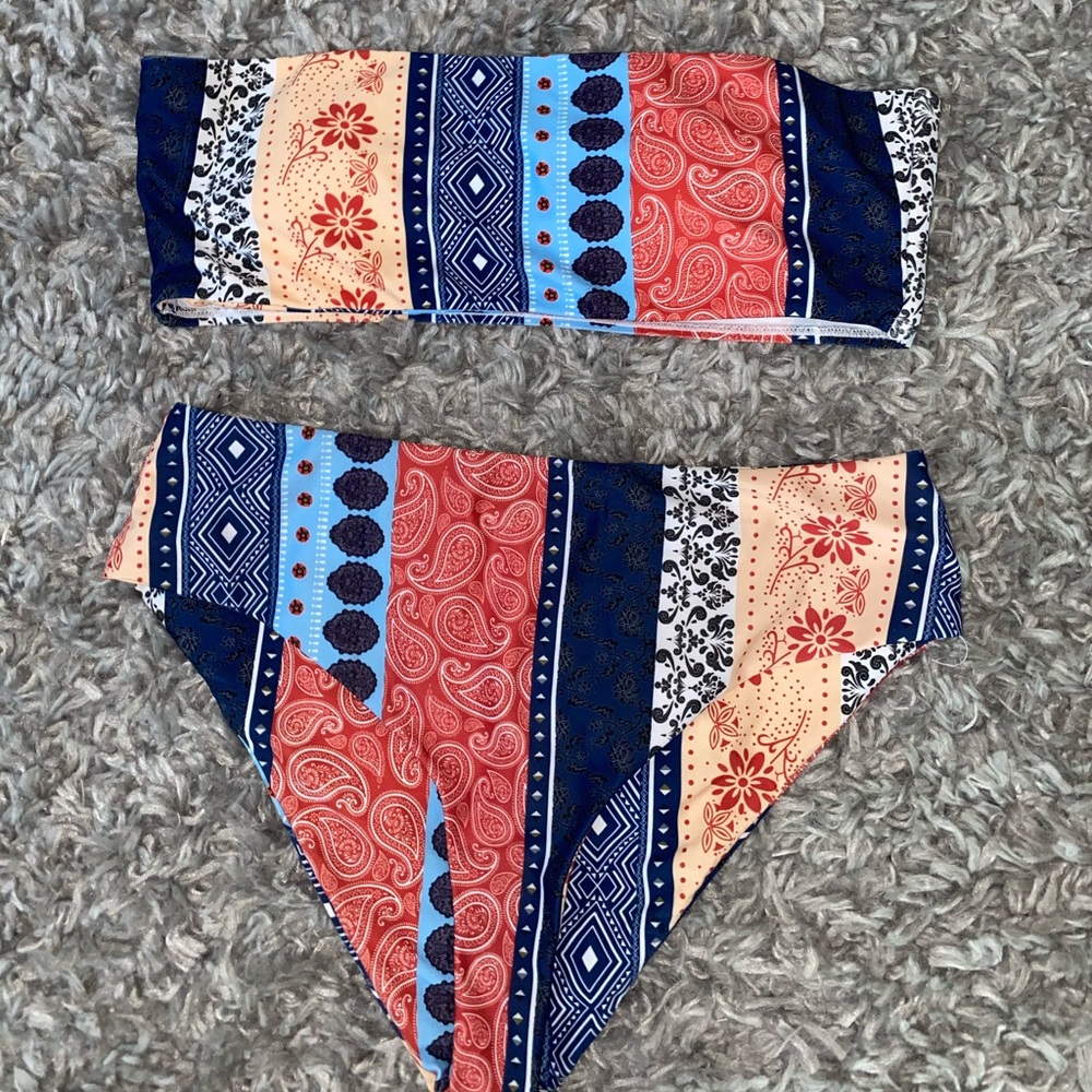 paisley print bandeau bikini set